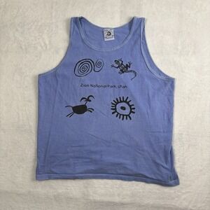 VTG Anvil Zion National Park, Utah Blue Sleeveless Tank Top Men's M Stains